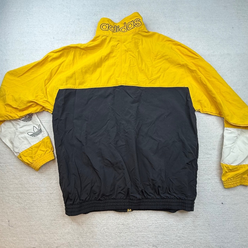 Adidas Trefoil Mens Large Yellow Blk Colorblock Windbreaker Jacket retro -spots - Picture 10 of 11